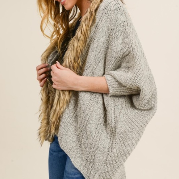 Cardigan Faux Fur Trim - Picture 4 of 8